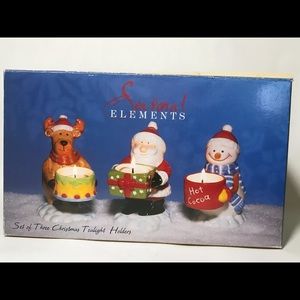 Elements Set of Three Christmas ceramic tea lights